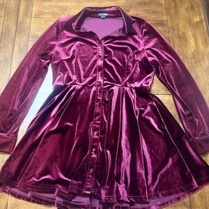Velvet  Party Dress Long Sleeves and button up